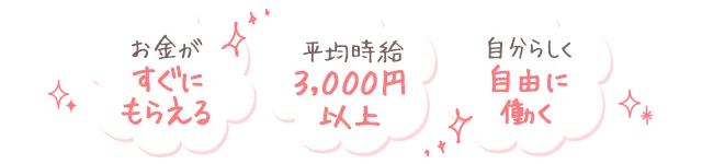 お金がすぐにもらえる・平均時給3000円以上・自分らしく自由に働く